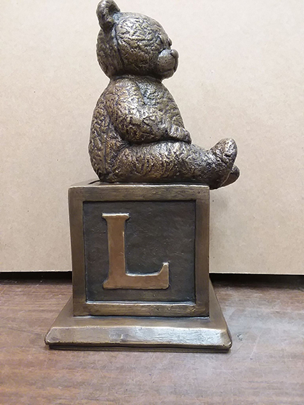 Teddy Bear on Block Bronze Statue