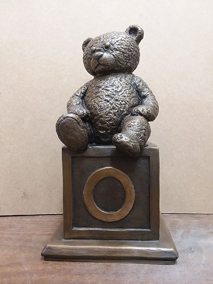 Bronze Teddy Bear On Block Statue